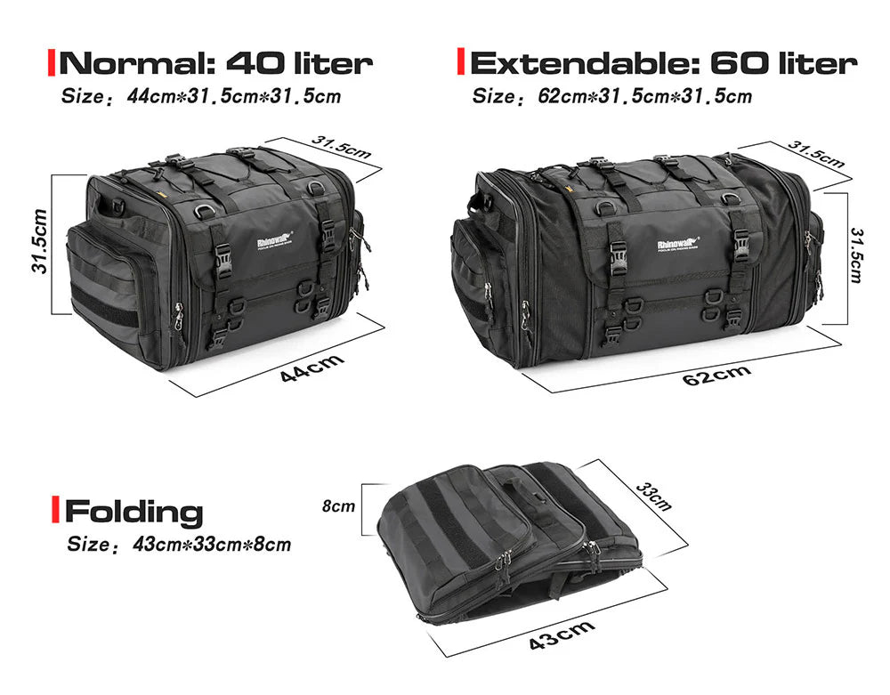 Rhinowalk Motorcycle Tail Bag Motorbike Rear Seat Bag 40-60 liter Large Capacity Motopack Bag (MT4060)